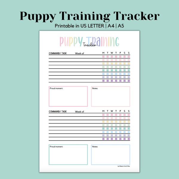 Puppy Training Tracker Weekly Puppy Training Log Puppy Planner Training Log Dog Training Tracker Dog Training Log Instant Download Printable