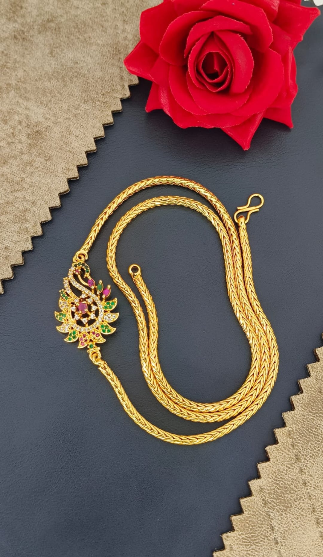 Gold Plated Mop Chain: South Indian Cubic Zirconia Mugappu Necklace - Etsy