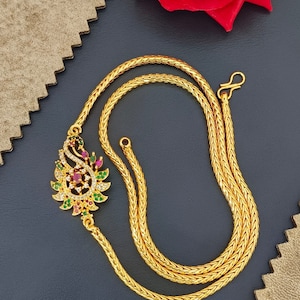 Mop Chain Gold Plated Covering Mop Mugappu Chain South Indian Chain Jewellery Mogappu Saradu Chain Cubic Zirconia Mop Long   South Indian