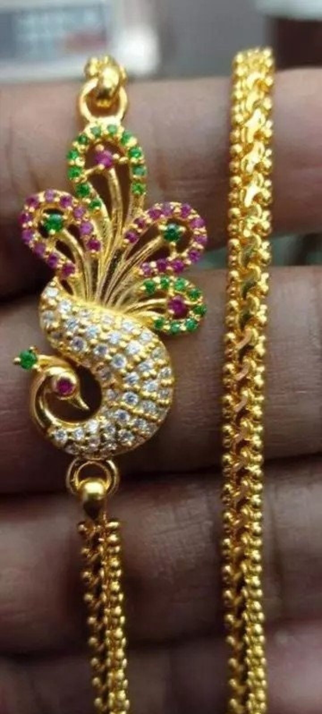 Gold Plated MOP Chain: South Indian Cubic Zirconia Necklace - Etsy