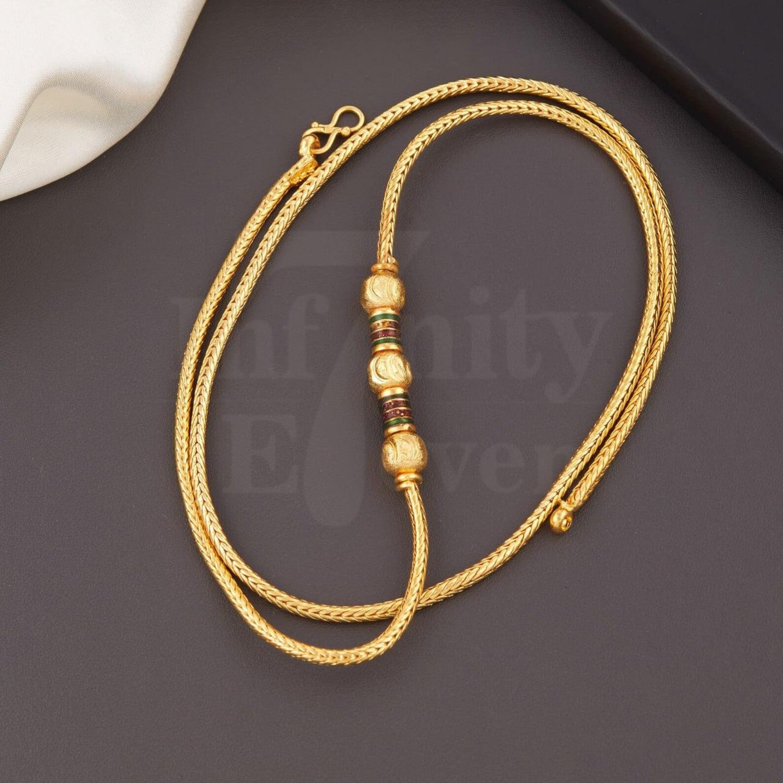 Exquisite Indian Gold-plated Mop Mugappu Chain With Cubic Zirconia ...