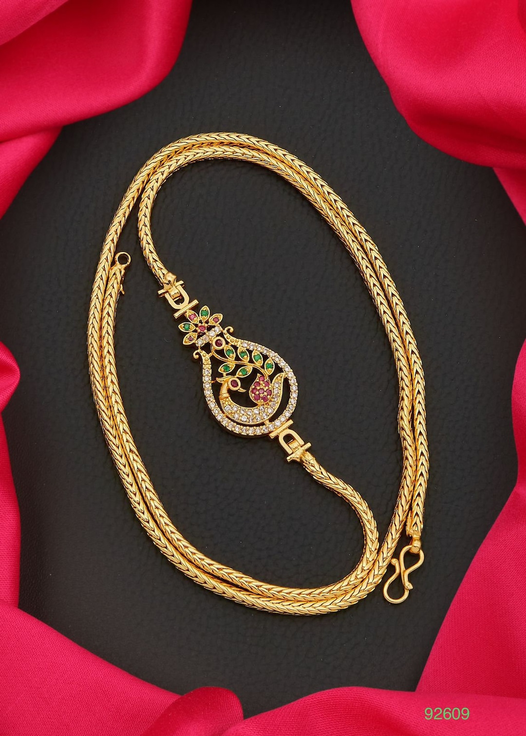 Gold Plated Mop Chain: Cubic Zirconia Mugappu Necklace - Etsy