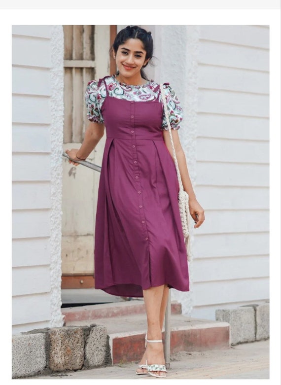 Magenta Flower Printed Rayon Dungaree Dress Flower Printed - Etsy
