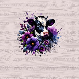 Watercolor Cow with Flowers Clipart, Digital Download, PNG Image, Farm Animal Art, Farmhouse Decor, Printable Wall Art, Boho Decor