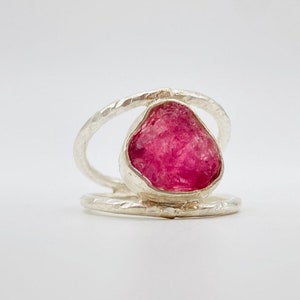 Pink Tourmaline Ring, Vertical Band Ring, Raw Pink Tourmaline Jewelry, October Birthstone, Sterling Silver Ring, Handmade Ring, Gift For Mom