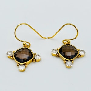 Smoky Quartz Drop Earrings: Sterling Silver Moissanite Dangle