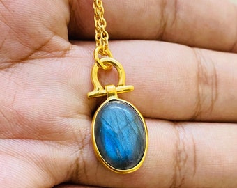 Collana con ciondolo in labradorite in argento sterling: tre livelli di pietre preziose, catena da 18 pollici - Italia