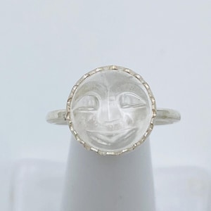 Handgemachter 925 Sterling Silber Kristall Gesicht Ring: Natürlicher Mondstein