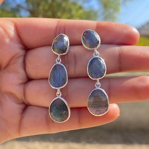 Natural Labradorite Earrings -Dangle Drop Earring Handmade  Earring  925 Sterling Silver Earrings, Women Dainty Earring -Gift for her