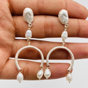 Handmade Sterling Silver Pearl Teardrop Earrings