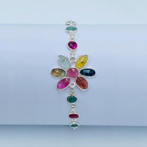 Natural Tourmaline Bracelet/valentin Bracelet/925 Sterling Silver/Multi Tourmaline Jewellery Wedding Bracelet/New Design Tourmaline Bracelet