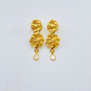 Handgemachte Silber Gold Plated Diamant polki Ohrring - Handgemachte Ohrring, 92,5 Sterling Silber Ohrring, Diamant polki uncut-Geschenk für sie