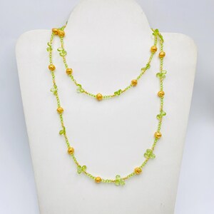 Natural Peridot Necklace in 18k Gold plated Necklace Gemstone Necklace Long Necklace, Boho Necklace, Peridot Stone Necklace,Beaded Necklace