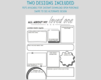 All About My Loved One Who Died Worksheet for Family, Kids, grief, death, deceased, loss, mental health, therapy, teacher, coach, employer