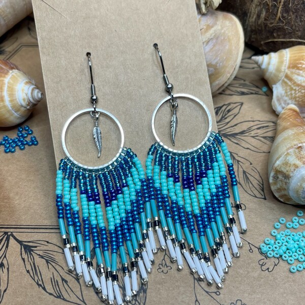 Boucles d’oreilles à franges style amérindien avec rocailles Miyuki