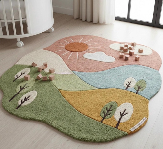 Hand Tufted Nature Rug – Sun & Hills Nursery Playroom Carpet