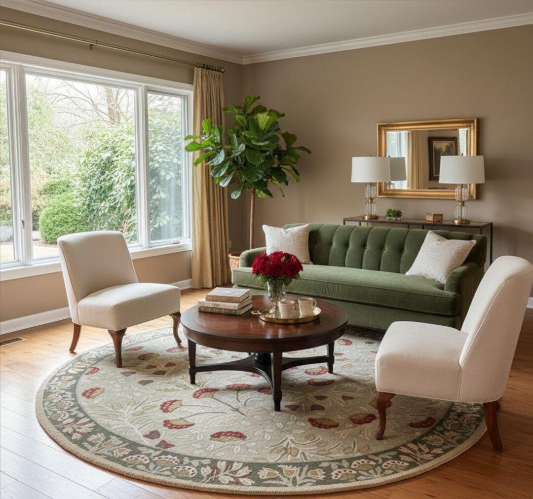 Pulse Border Rug Handcrafted Floral Border Round Rug – Classic Traditional Area Rug - Etsy