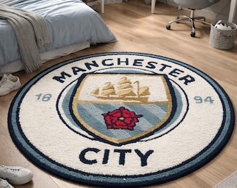 Manchester City Logo Round Rug – Football Club Fan Carpet