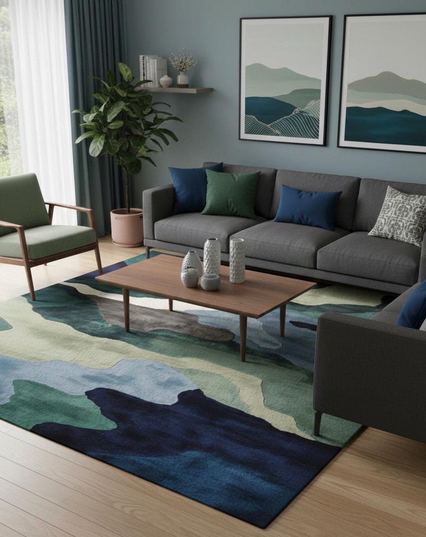 Modern Abstract Blue & Green Hand-tufted Wool Area Rug – Contemporary ...