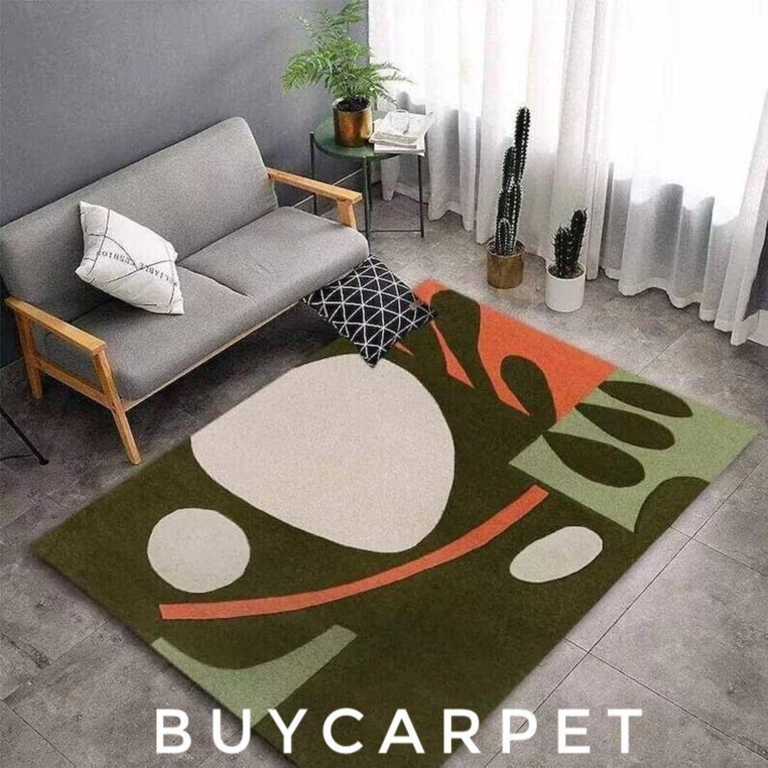 Abstract Modern Art Rug in Olive Green, Cream & Terracotta – Designer ...