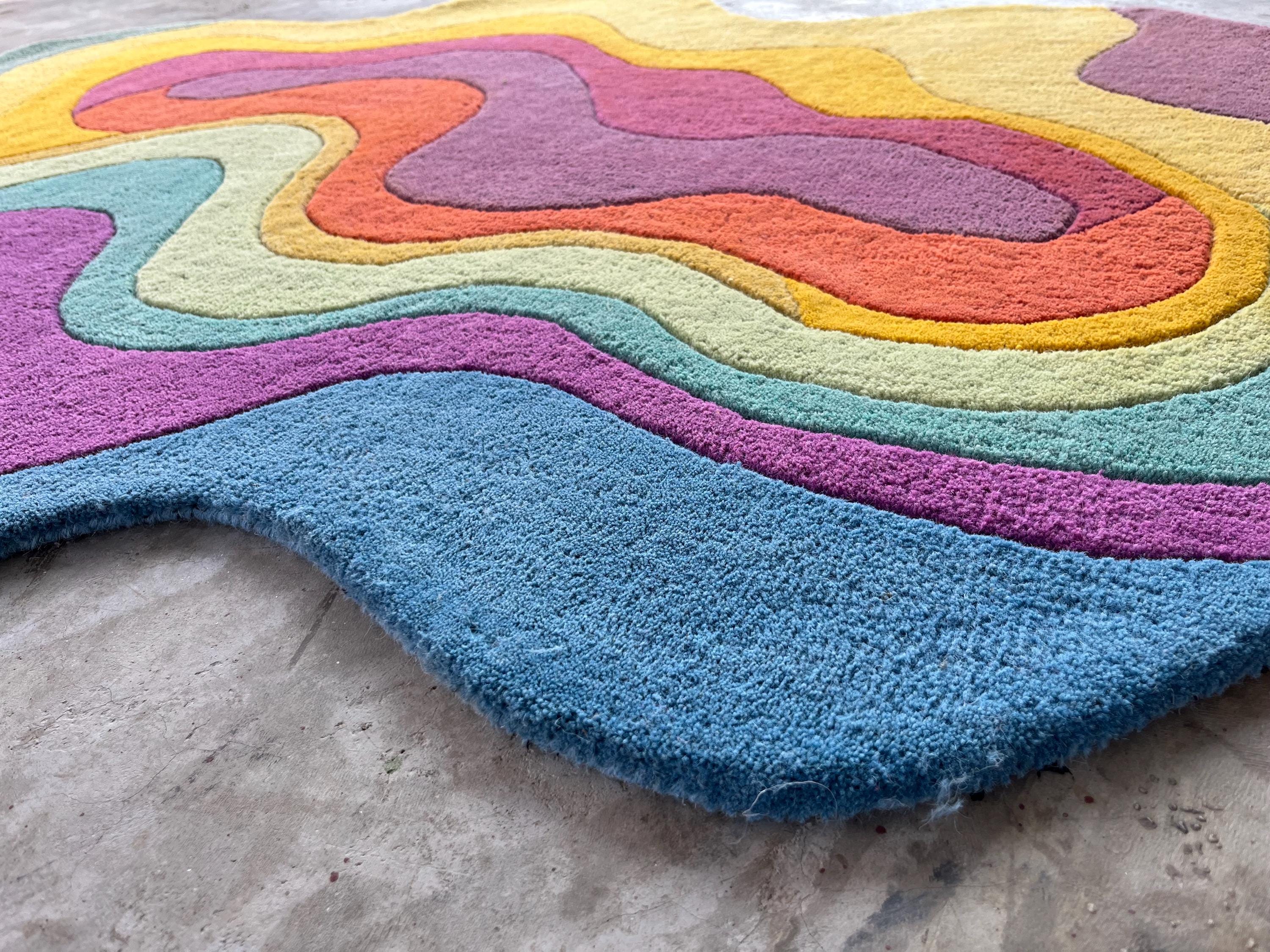 Rainbow Rocks Rug Hand Tufted Rainbow Rug – Wavy Abstract Area Rug - Etsy
