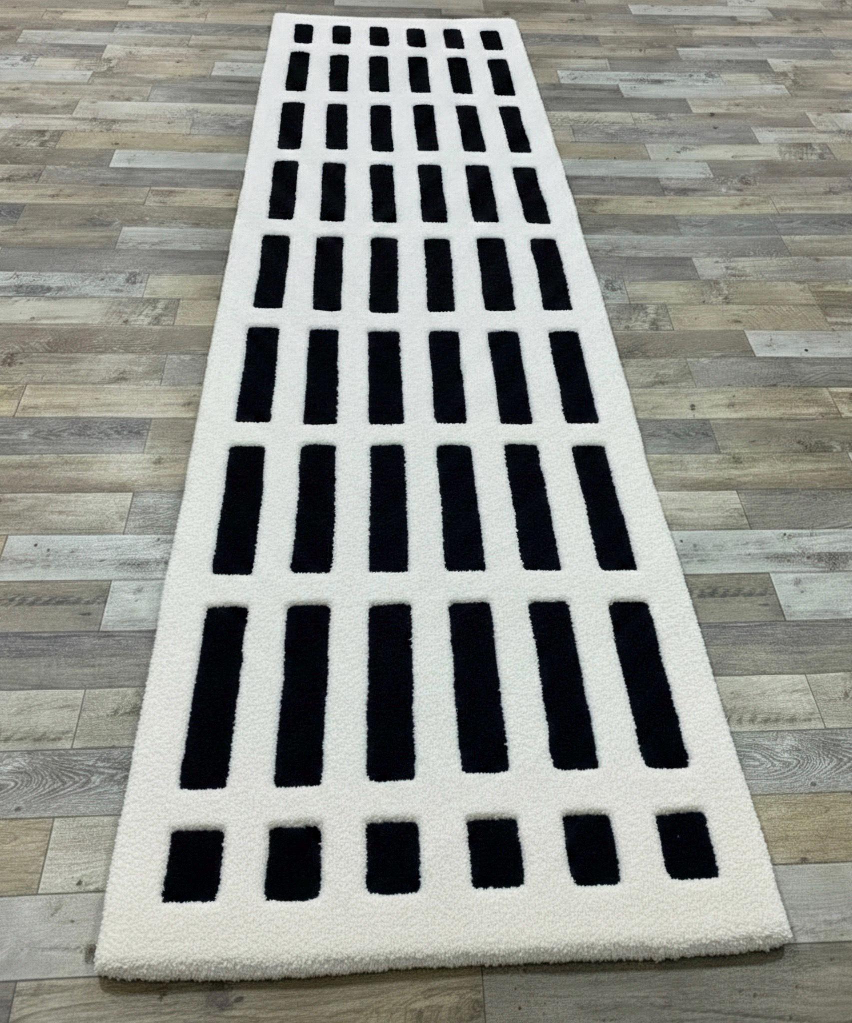 Modern Grid Runner Rug – Black & Ivory Geometric Hand-tufted Wool - Etsy