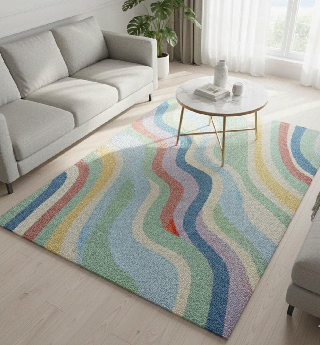 Modern Pastel Wave Hand-tufted Area Rug – Soft Multicolor Abstract ...