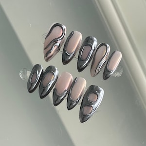 Alexandria Chrome Press On Nails: Metallic Almond Handmade Nails