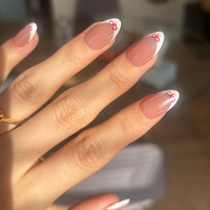 Rachel -  Chrome Bridal Nails | French Tip Coquette Short Almond Press On Nails | Minimalist Elegant Nails | Hand Painted Nails