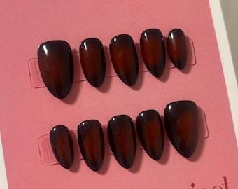 Red Aura Press On Nails: Vampy Goth Almond Nails