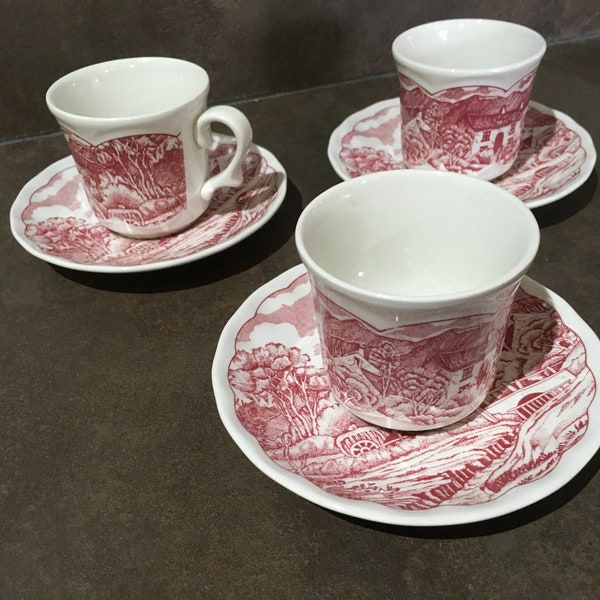 Tasses à café Italienne vintage N.F NUOVA FONTEBASSO  blanche avec décor rouge