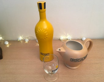 Pichet Ricard vintage, son verre ballon Ricard et une bouteille collector