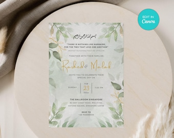 Sage Green Muslim Wedding Invitation, Editable Nikah Card (Digital Download)