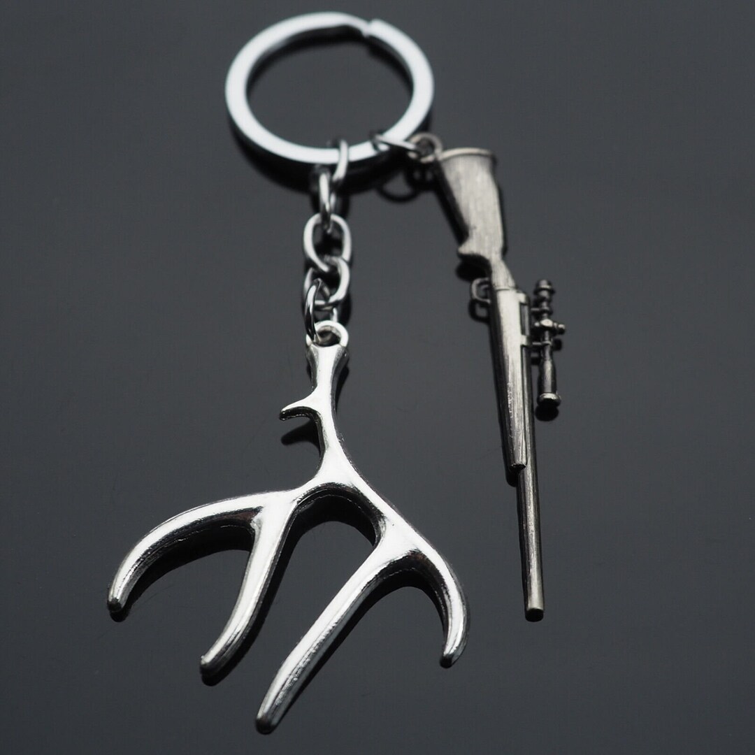 Hunting Rifle Scope & Deer Antler Themed Charms Keychain Key Ring Chain