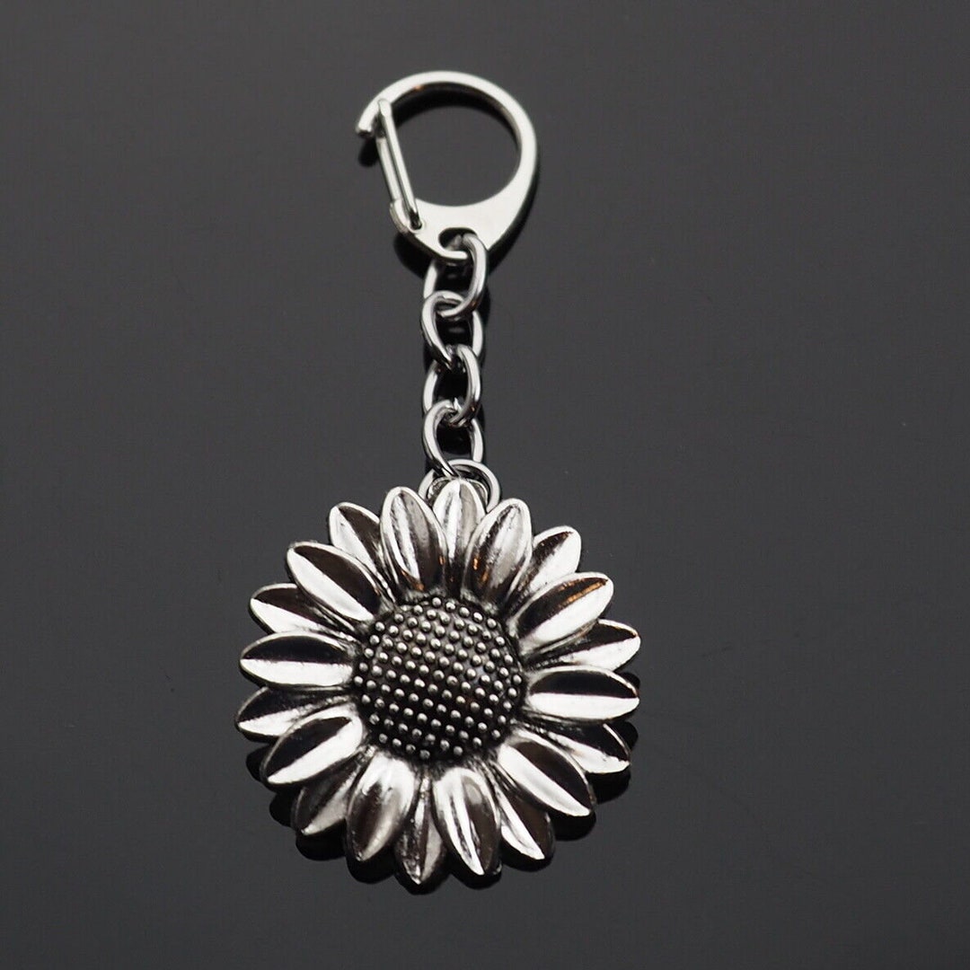 Sunflower Clip on Bag Key Ring Silver Charm Pendant Keychain Etsy