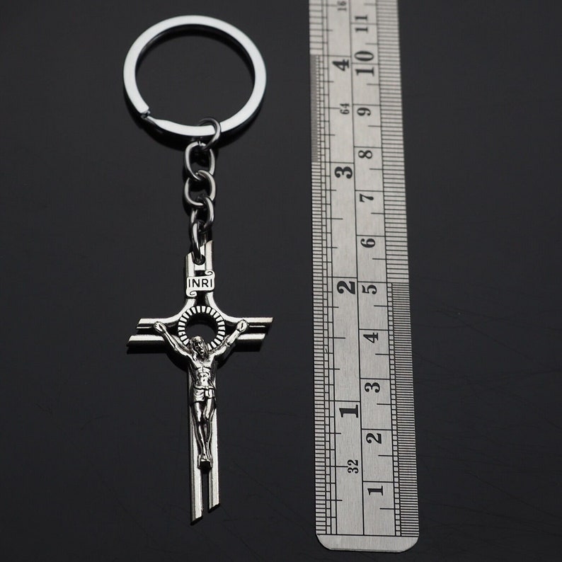 Jesus on the Cross INRI Design Silver Color Keychain Charm Pendant Key ...