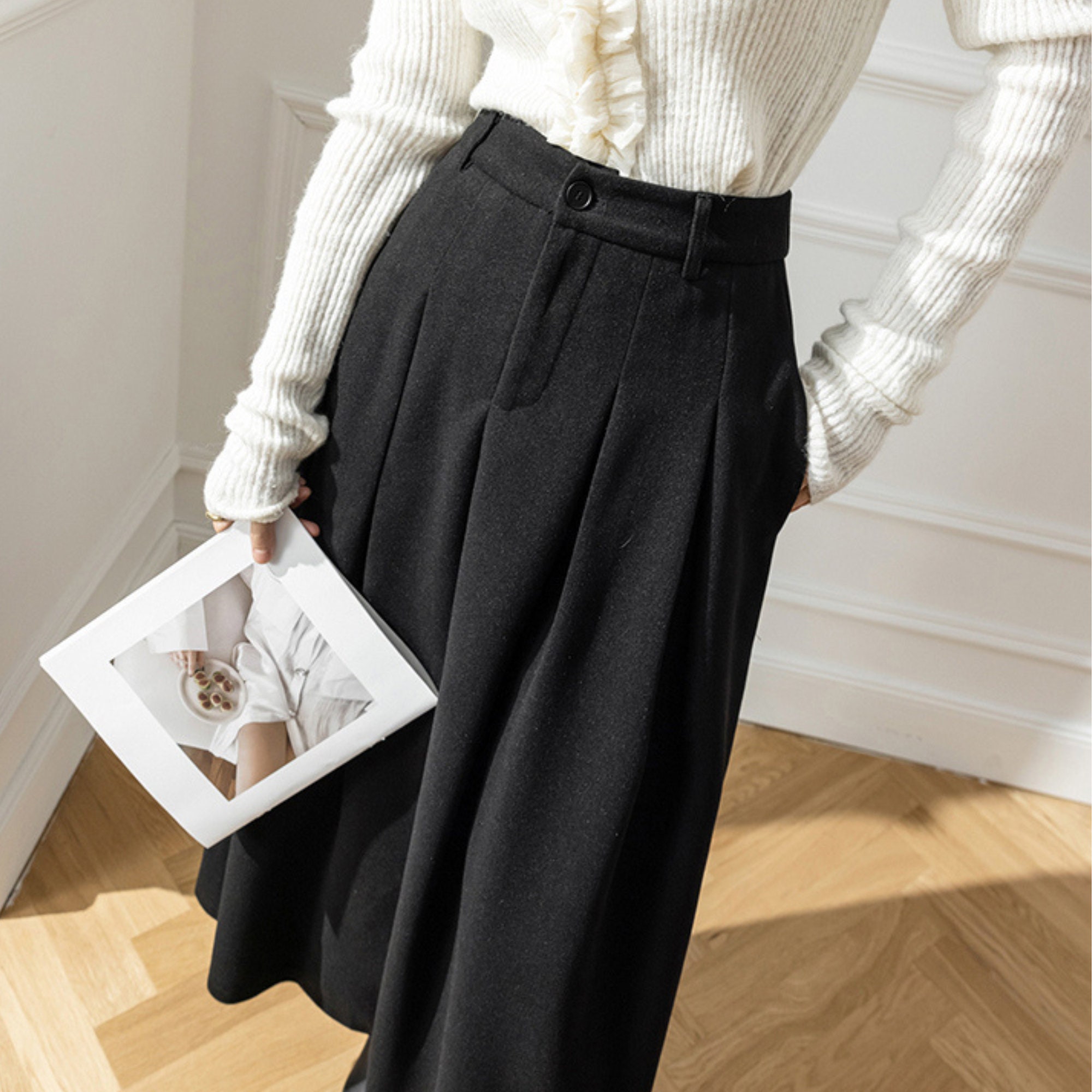 Women Clothing Elegant Long Skirt Dark Academia Clothing Women Woolen ...