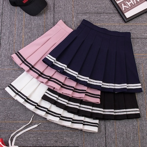 High Waist Skirts Striped Pleated | Elastic Waist Female | Sweet Mini Skirts Dance Skirt Plaid Skirt