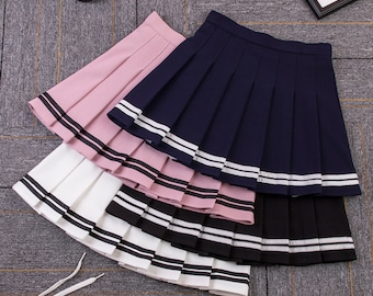 High Waist Skirts Striped Pleated | Elastic Waist Female | Sweet Mini Skirts Dance Skirt Plaid Skirt