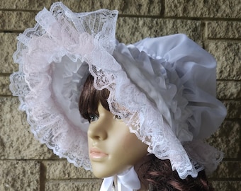 Sombrero de novia con lazos de satén blanco y rosa pálido con encaje transparente y volantes estilo romance de boda occidental