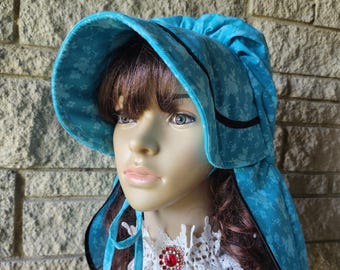 Gorro de cuello largo estilo pionero victoriano con estampado floral para mujer adulta, ideal para cosplay y recreación histórica.
