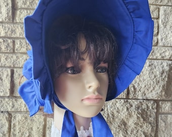 Gorro de disfraz de Lolita Bo Peep con volantes azul cobalto y diadema floral azul Delft.
