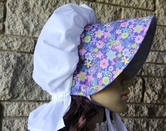 Sombrero victoriano de estilo pionero con estampado floral: Sombrero de sol con ala rosa lavanda