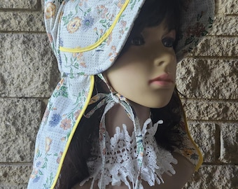Gorro de jardín de cuello largo estilo pionero victoriano; estampado floral antiguo para damas y adultos; ideal para cosplay y recreaciones.