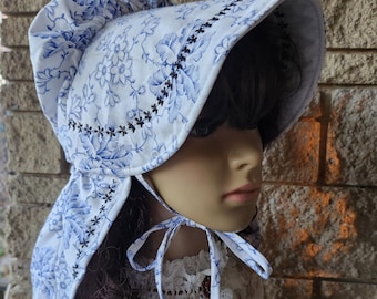 Sombrero de jardín de cuello largo estilo pionero victoriano con estampado floral para mujer, ideal para cosplay y recreación histórica.