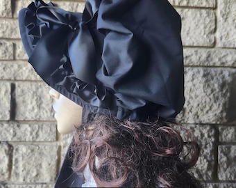 Gorro victoriano, satén negro, volantes, lazo, gorro gótico, ropa de viuda, disfraz de la Guerra Civil, luto