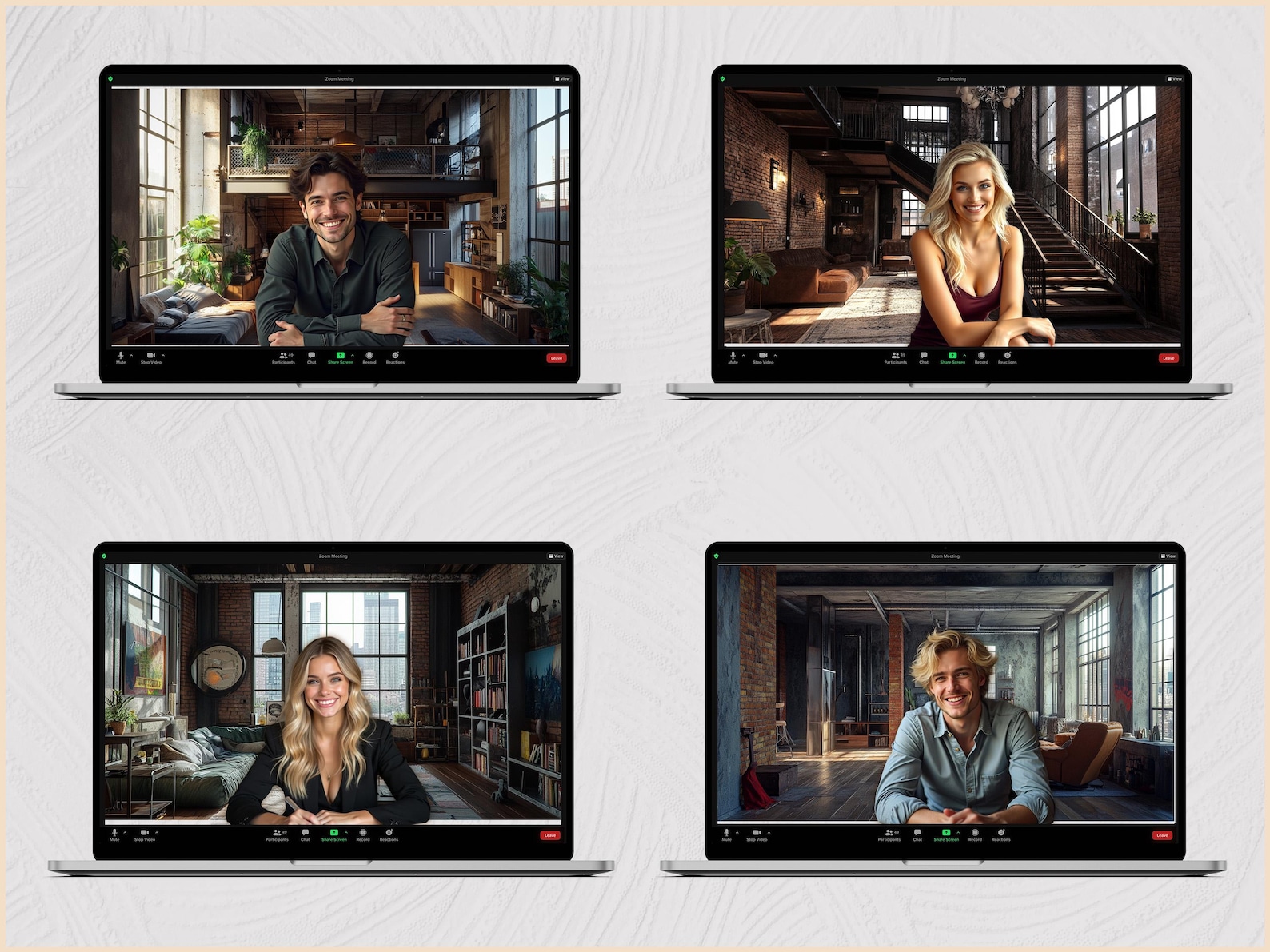 25 Loft Apartment Zoom Background Bundle, Virtual Zoom Background, 4K ...