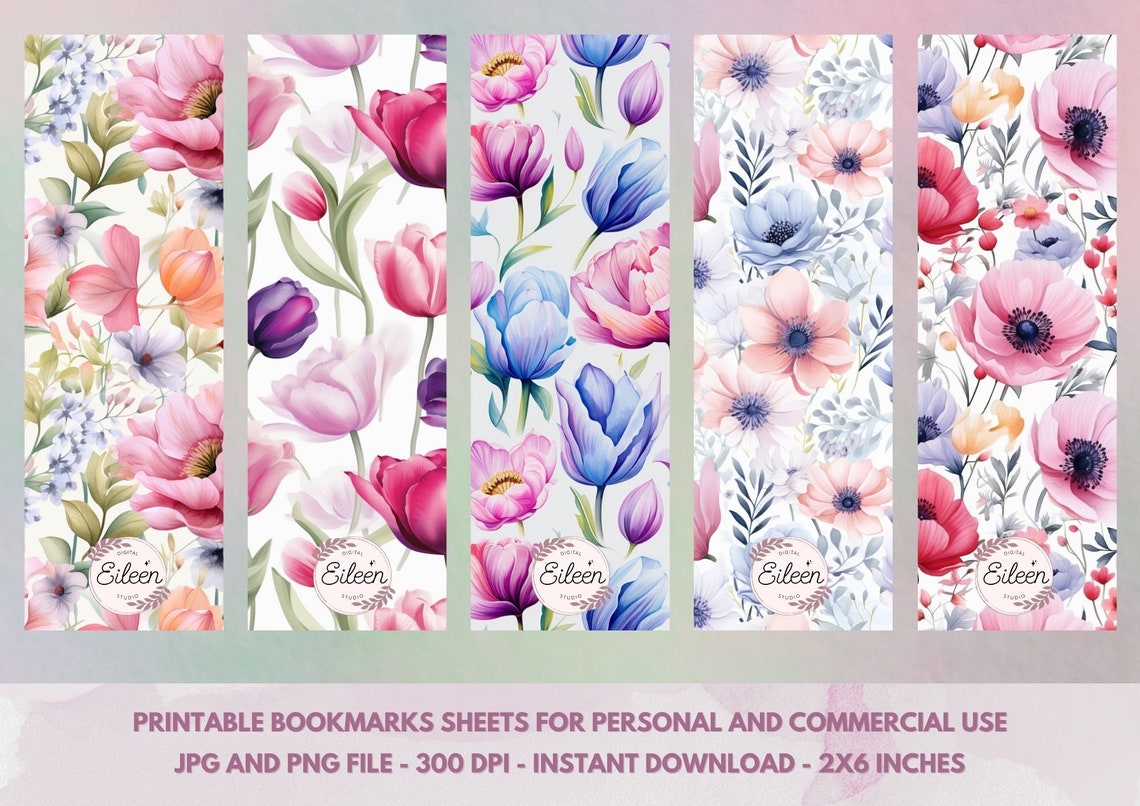 15 Floral Printable Bookmarks | Instant Download | Print at Home | JPG ...