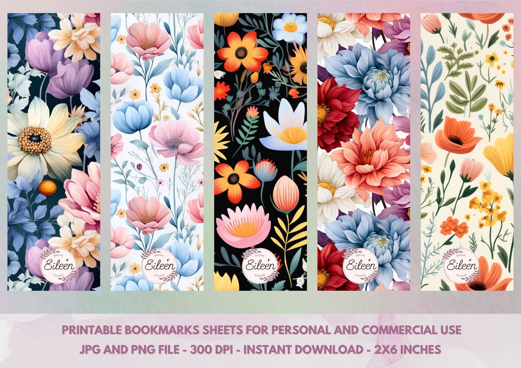 15 Floral Printable Bookmarks | Instant Download | Print at Home | JPG ...