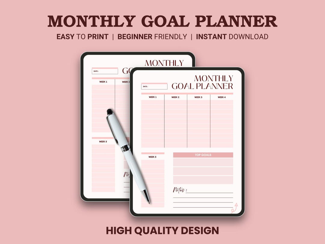 Printable Monthly Goal Planner PDF | Goal Setting & Productivity ...